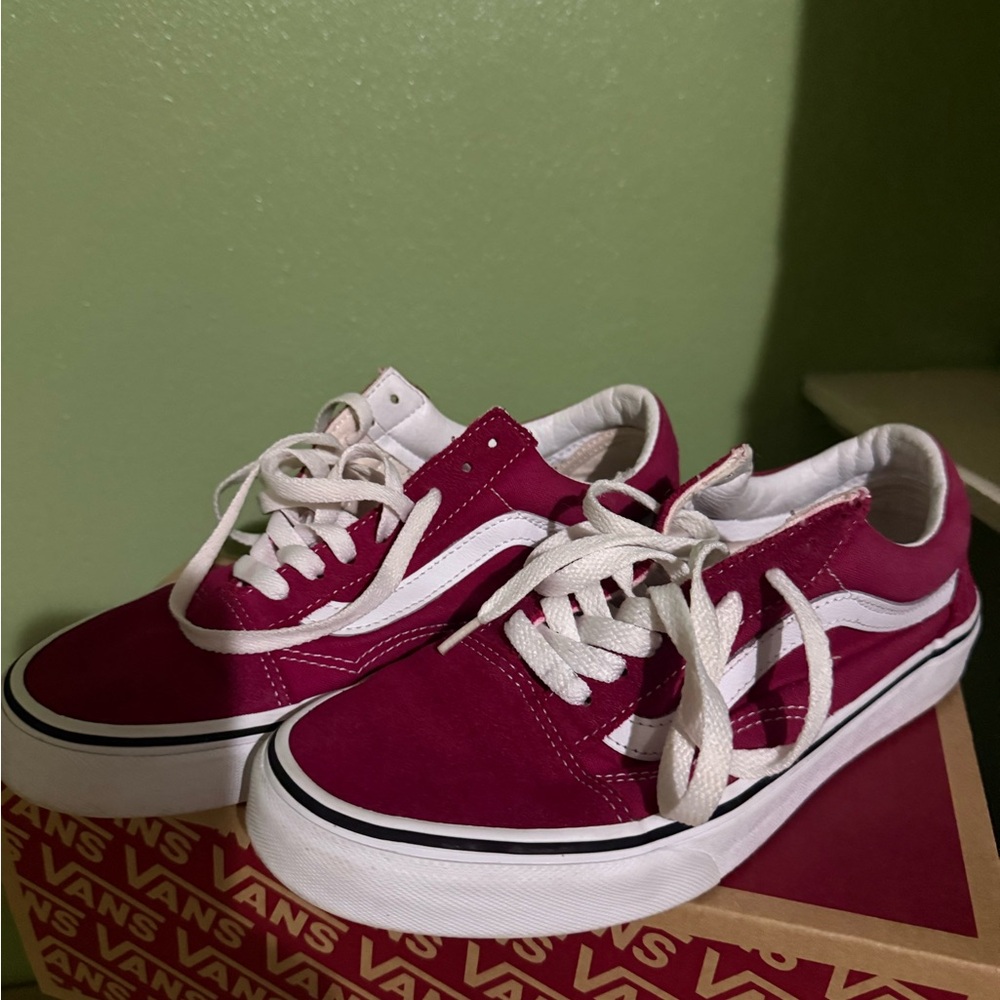 Vans Burgundy and White Low-Top Sneakers